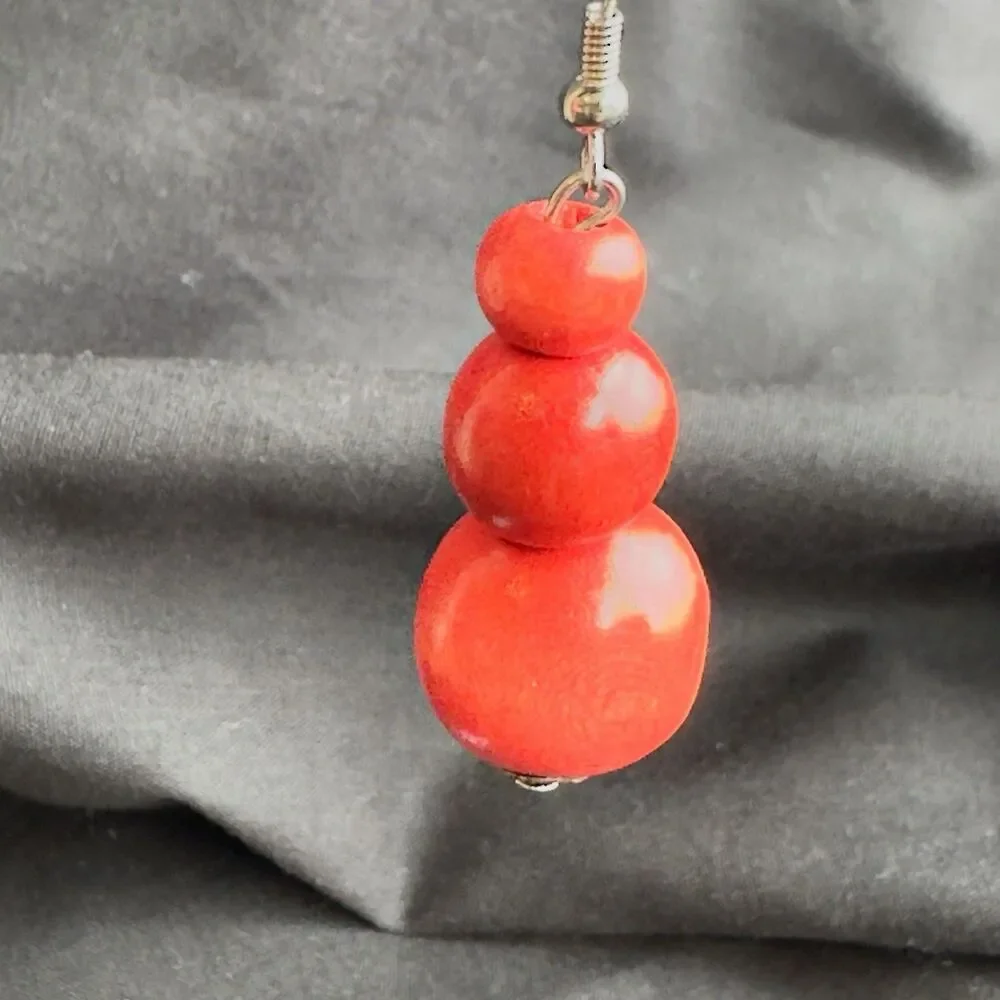 Necklace w Matching Earrings Fashion Set Statement Chunky Red Light Wooden Bead